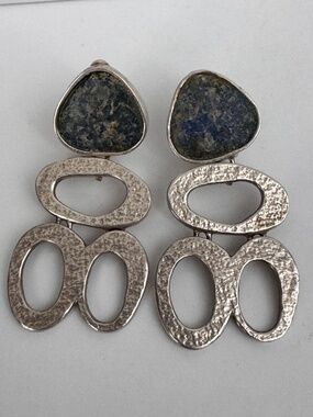 VTG Modernist LULI HAMERSZTEIN Sterling Silver Roman Glass Dangle Earrings 925